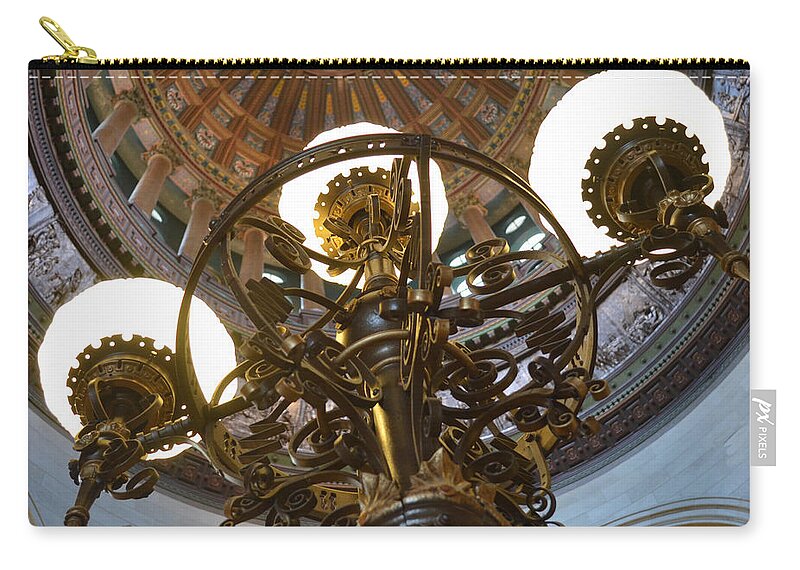 Illinois State Capitol Building Zip Pouch featuring the photograph Ornate Lighting - Sprngfield Illinois Capitol by Luther Fine Art