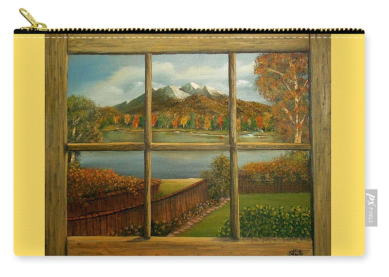 Window Zip Pouch featuring the painting Out My Window-Autumn Day by Sheri Keith