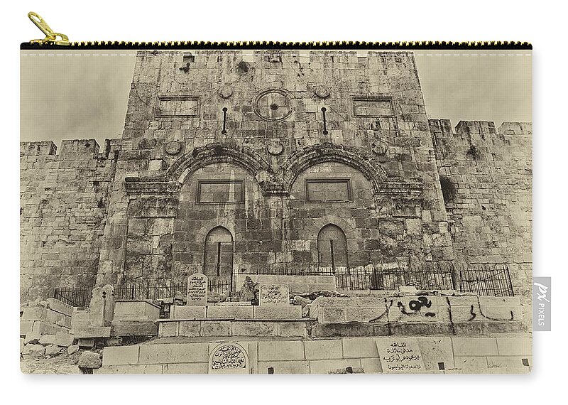 Israel Zip Pouch featuring the photograph Outside The Eastern Gate Old City Jerusalem by Mark Fuller