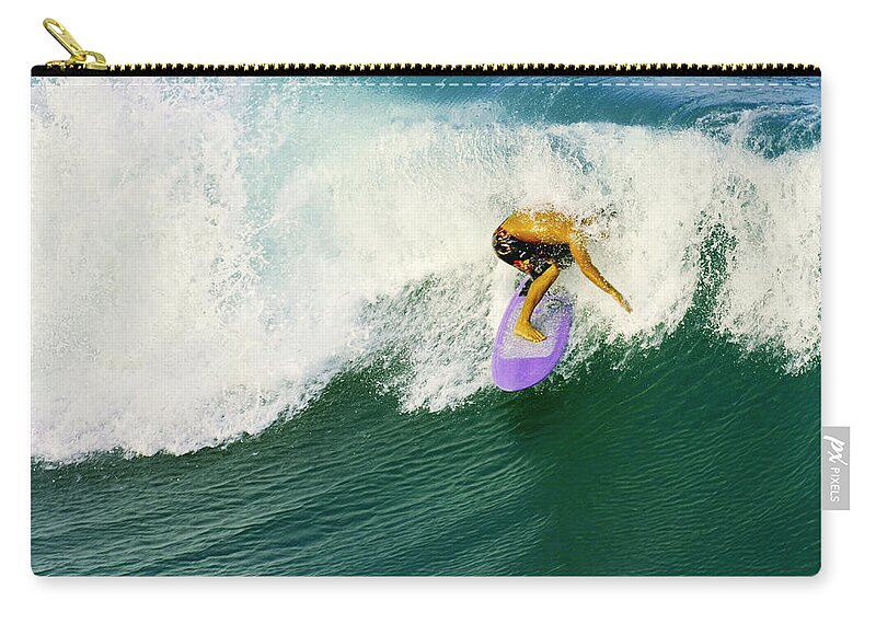 Surfer Zip Pouch featuring the photograph Over The Top by Laura Fasulo