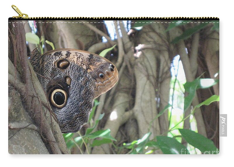 Owl Butterfly In Hiding. Hevi Fineart Zip Pouch featuring the photograph Owl Butterfly in Hiding by HEVi FineArt