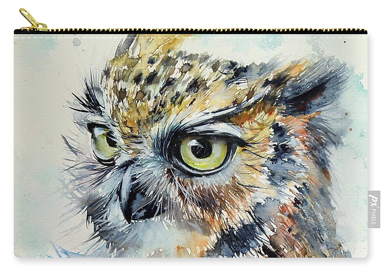 Owl Zip Pouch featuring the painting Owl by Kovacs Anna Brigitta