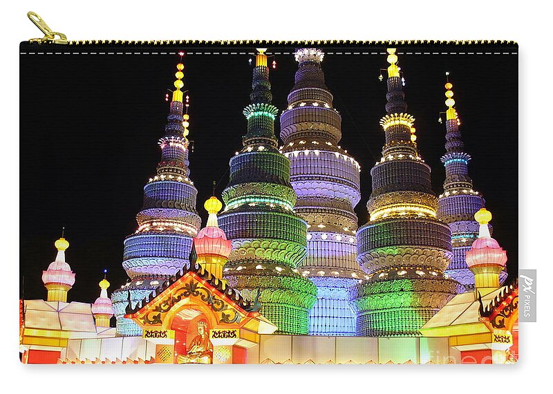 Chinese Lantern Festival Zip Pouch featuring the photograph Pagoda Lantern Made with Porcelain Tableware by Lingfai Leung