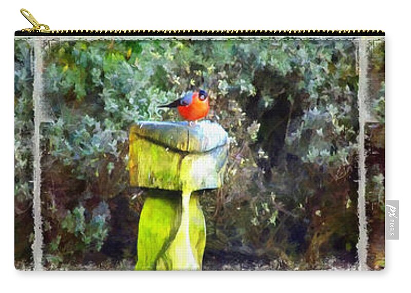 Art Zip Pouch featuring the painting Painted bullfinch trio by Vix Edwards