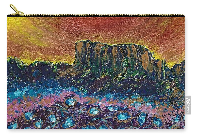#desert #flowers #southwest #bright #colorful #paintings Zip Pouch featuring the painting Painted Desert by Allison Constantino