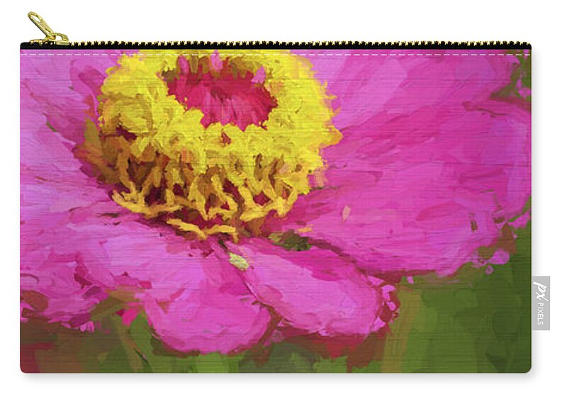 Zinnia Zip Pouch featuring the photograph Painted Zinnia by Kathy Clark
