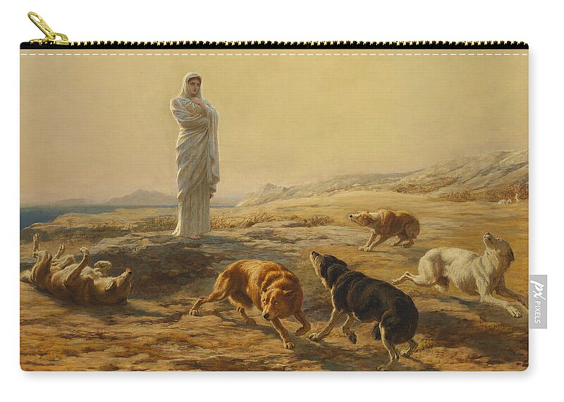 Briton Riviere Zip Pouch featuring the painting Pallas Athena and the Herdsmans Dogs by Briton Riviere