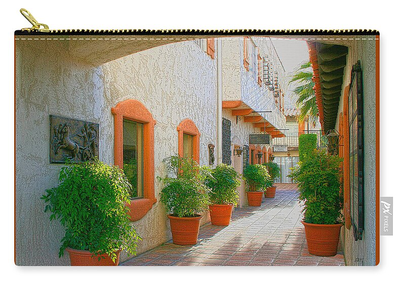 Architecture Zip Pouch featuring the photograph Palm Springs Courtyard by Ben and Raisa Gertsberg