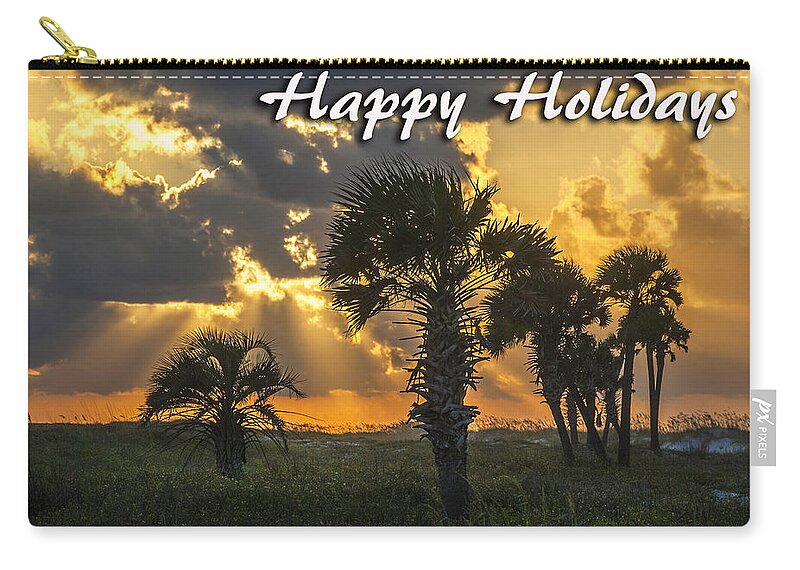 Christmas Zip Pouch featuring the digital art Palm Tree Sunrise by Michael Thomas