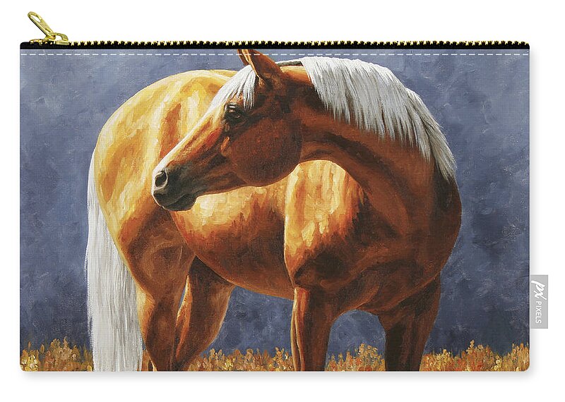 Horse Zip Pouch featuring the painting Palomino Horse - Gold Horse Meadow by Crista Forest