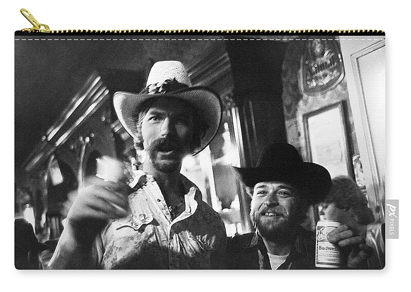 Pals Of The Saddle Homage Saturday Night Dance Crystal Palace Saloon Tombstone Arizona Three Mesquiteers Black And White John Wayne Helldorado Days Zip Pouch featuring the photograph Pals of the Saddle homage 1 1938 by David Lee Guss