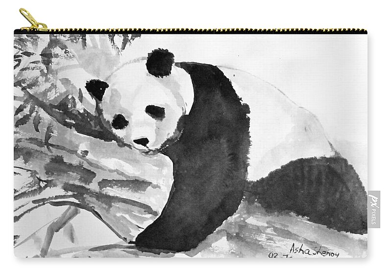 Sumi-e Zip Pouch featuring the painting Panda by Asha Sudhaker Shenoy