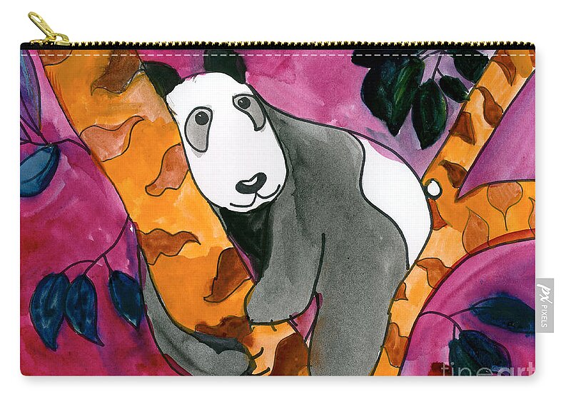 Panda Zip Pouch featuring the painting Panda by Roxanne Hanson Age Eleven
