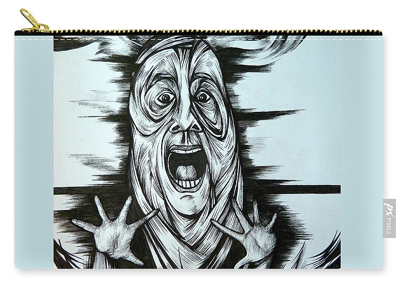 Pen And Ink Zip Pouch featuring the drawing Panic by Anna Duyunova