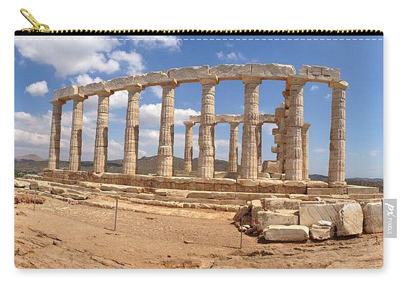 Temple Of Poseidon Carry-all Pouch featuring the photograph Panoramic Of The Temple Of Poseidon by Denise Railey