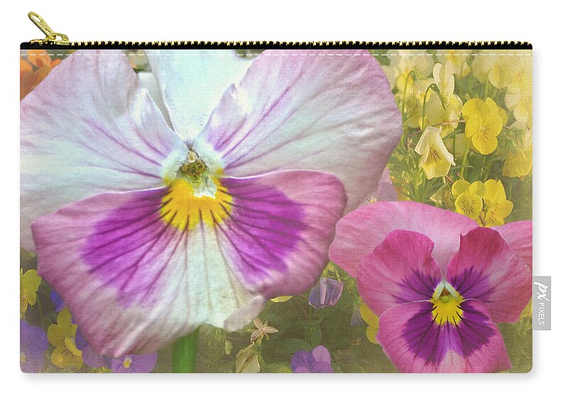 Pansy Zip Pouch featuring the photograph Pansy Duo by Sandi OReilly