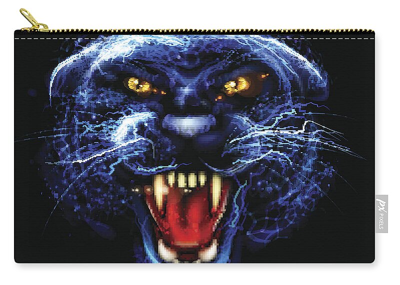 Black Leopard Zip Pouch featuring the digital art Panther by Adelevin