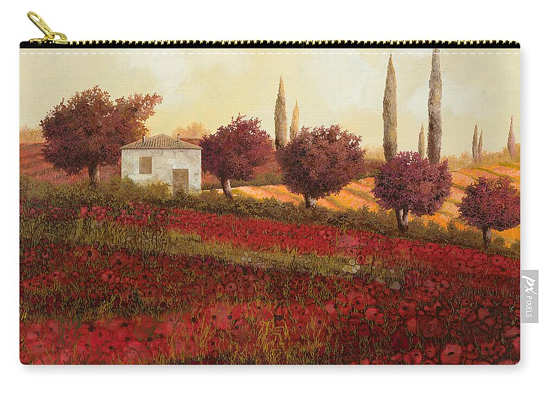 Tuscany Zip Pouch featuring the painting Papaveri In Toscana by Guido Borelli