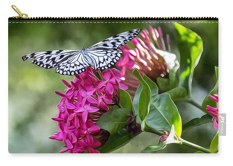 Butterfly Zip Pouch featuring the photograph Paper Kite on Fluid Blossoms by Bill and Linda Tiepelman