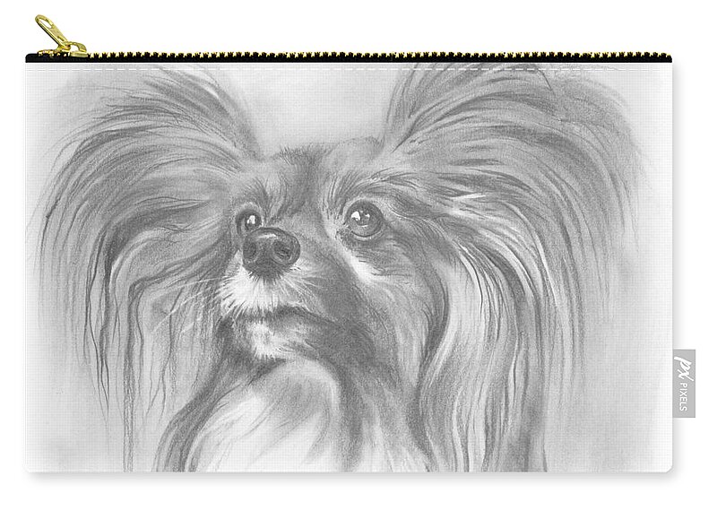 Dog Zip Pouch featuring the drawing Papillon by Paul Davenport