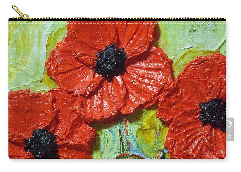 Poppies Zip Pouch featuring the painting Paris' Poppies in Red by Paris Wyatt Llanso
