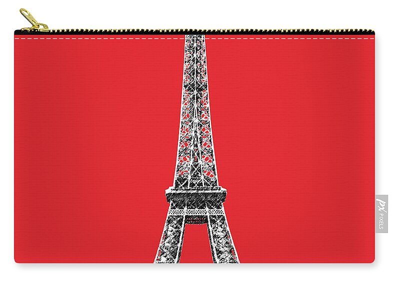 Architecture Carry-all Pouch featuring the digital art Paris Skyline Eiffel Tower - Red by DB Artist