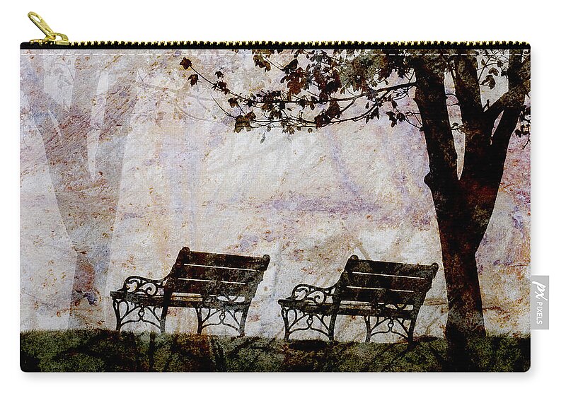 Two Zip Pouch featuring the photograph Park Benches Square by Carol Leigh