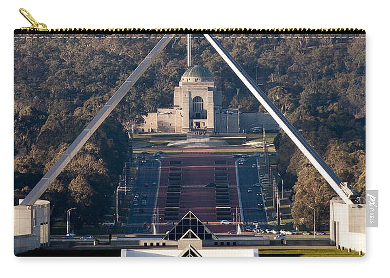 Australia Zip Pouch featuring the photograph Parliament and war memorial australia by Steven Ralser