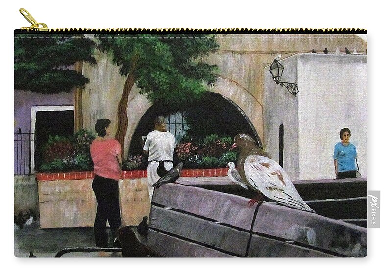 Parque De Palomas Carry-all Pouch featuring the painting Parque De Palomas by Luis F Rodriguez