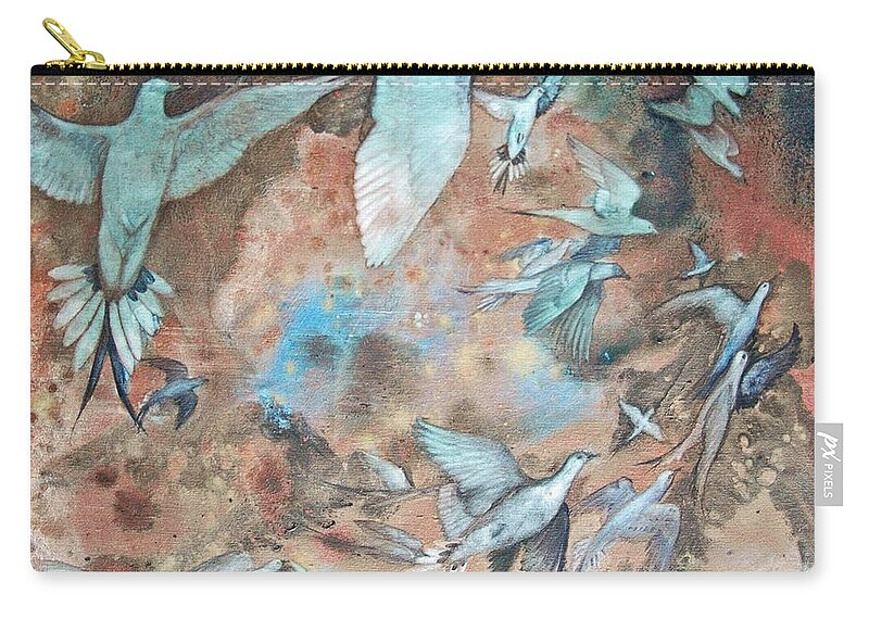 Bird Zip Pouch featuring the painting Passing II by Helen Klebesadel