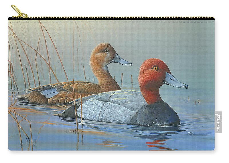 Red Heads Zip Pouch featuring the painting Passing Through by Mike Brown