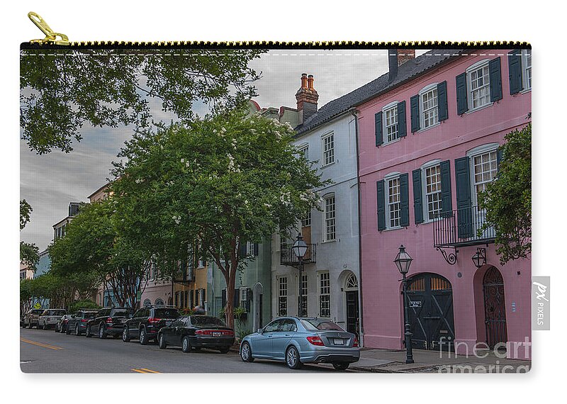 Rainbow Row House Zip Pouch featuring the photograph Pastel and Pale-Colored Houses by Dale Powell