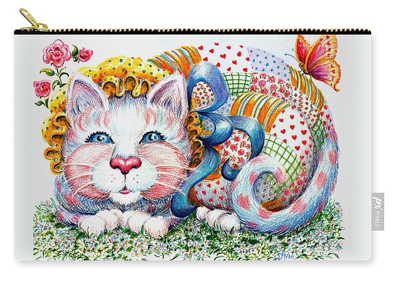 Cat Zip Pouch featuring the drawing Patchwork Patty Catty by Dee Davis