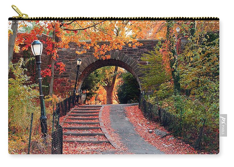 Cloisters Zip Pouch featuring the photograph Path of Leaves by Catie Canetti