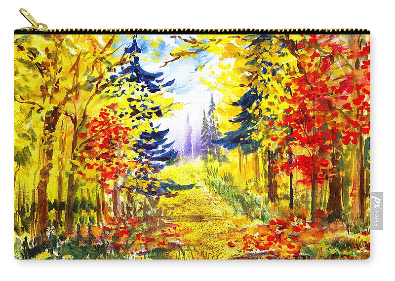 Landscape Zip Pouch featuring the painting Path To The Fall by Irina Sztukowski