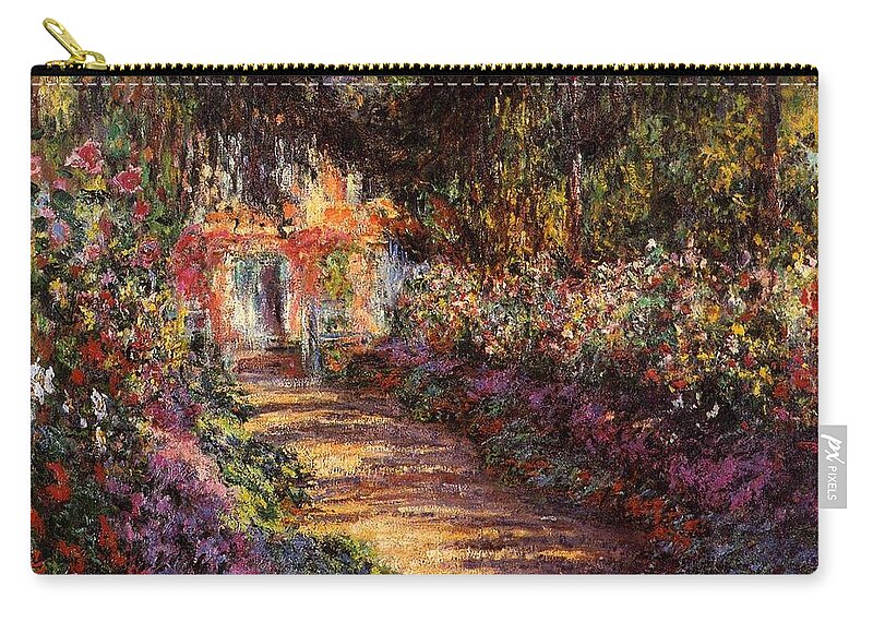 Monet Zip Pouch featuring the painting Pathway In Monets Garden In Giverny by Pam Neilands
