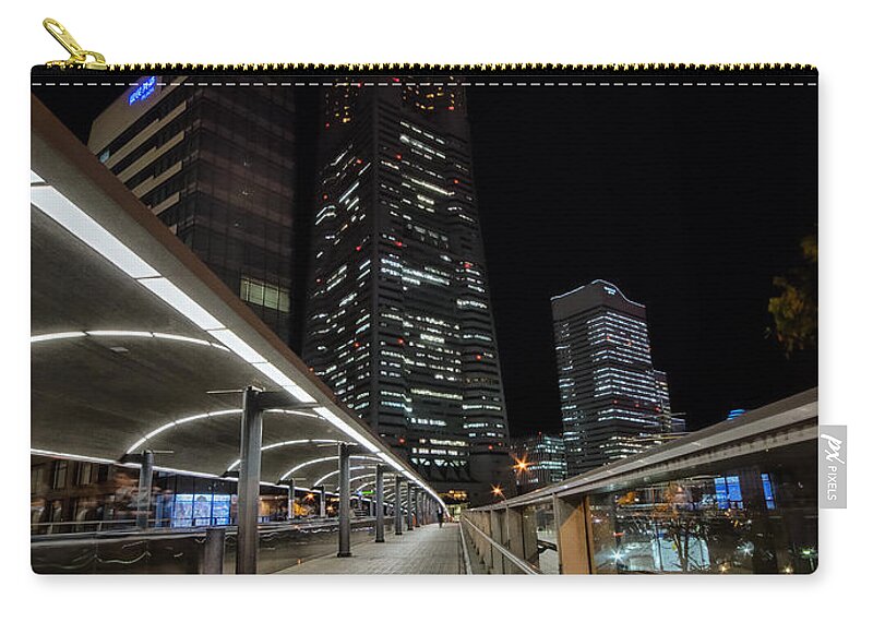 City Light Night Building Architecture Urban Business Modern Abstract Skyscraper New Evening Blue Sky Design Skyline Street Cityscape View Downtown Tower Office Water Traffic Background Travel Scene Manhattan Motion Car Zip Pouch featuring the photograph Pathway by John Swartz
