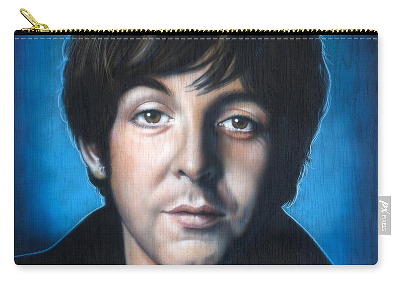 Paul Mccartney Zip Pouch featuring the painting Paul McCartney by Timothy Scoggins
