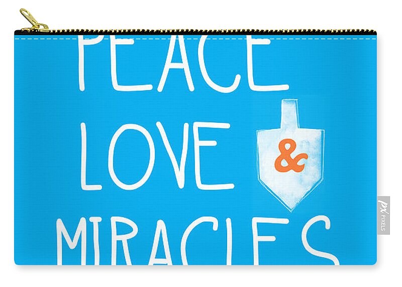 #faaAdWordsBest Zip Pouch featuring the mixed media Peace Love and Miracles with Dreidel by Linda Woods