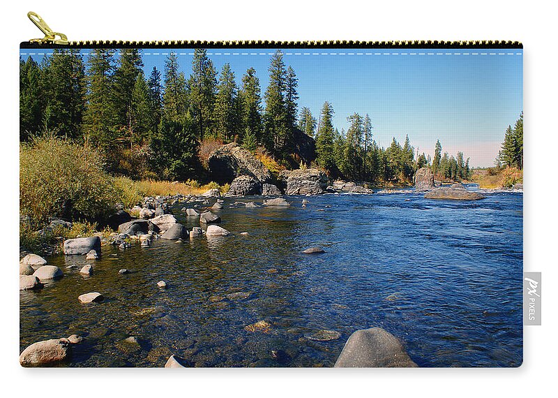 Spokane River Zip Pouch featuring the photograph Peace on the Spokane River 2 by Ben Upham III