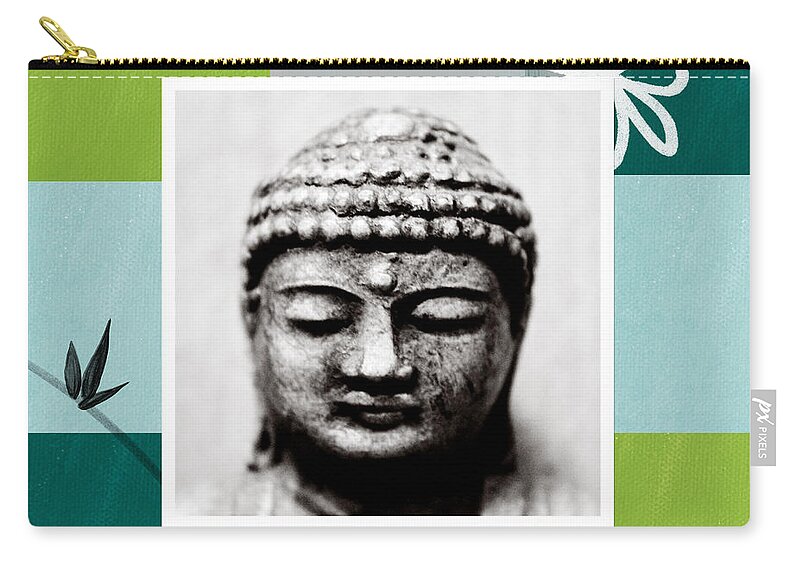 Buddha Zip Pouch featuring the painting Peaceful Buddha- Zen Art by Linda Woods