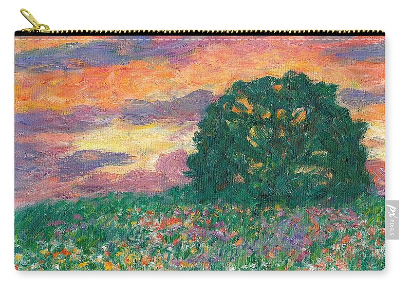 Landscape Zip Pouch featuring the painting Peachy Sunset by Kendall Kessler