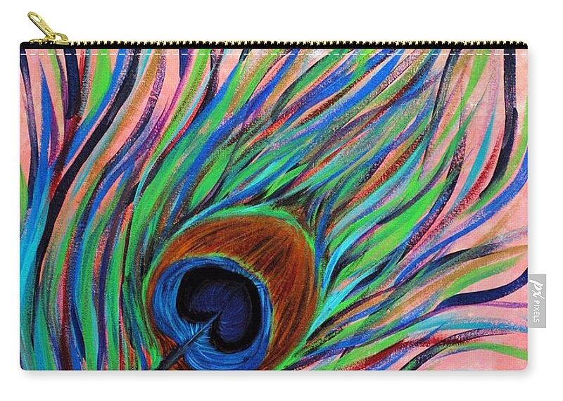 Peacock Zip Pouch featuring the painting Peacock Feather by Meganne Peck