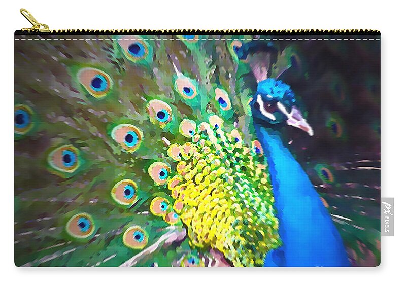 Digital Art Zip Pouch featuring the painting Peacock by Tatjana Popovska