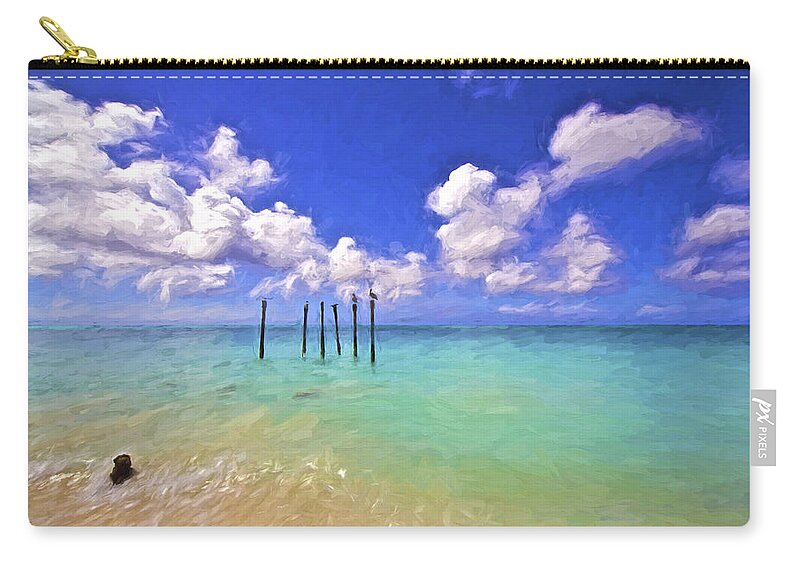 Aruba Zip Pouch featuring the painting Pelicans of Aruba by David Letts