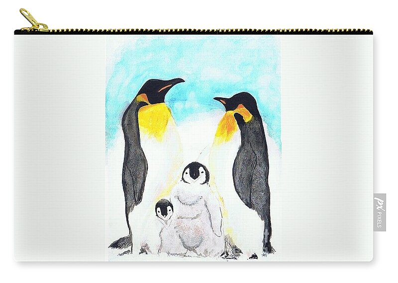 Emperor Penguins Zip Pouch featuring the painting Penguins by Denise Railey