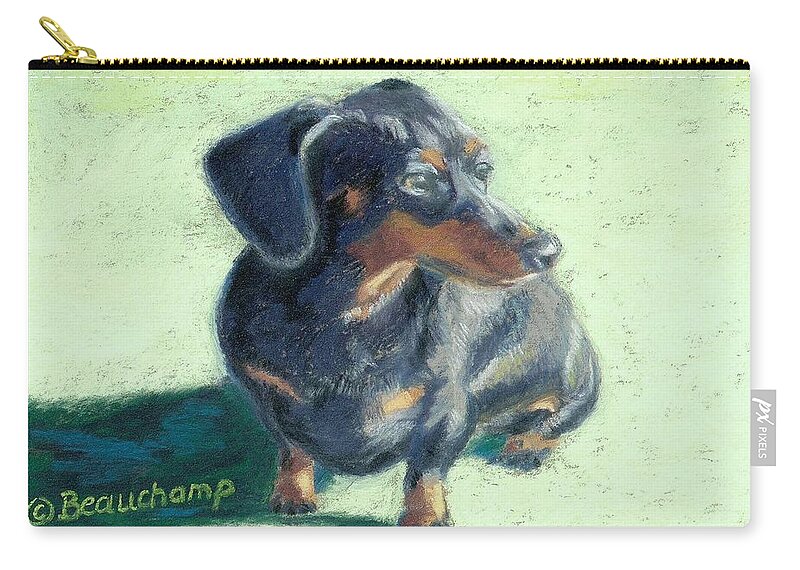 Pastel Zip Pouch featuring the pastel Pensive Dachshund by Nancy Beauchamp