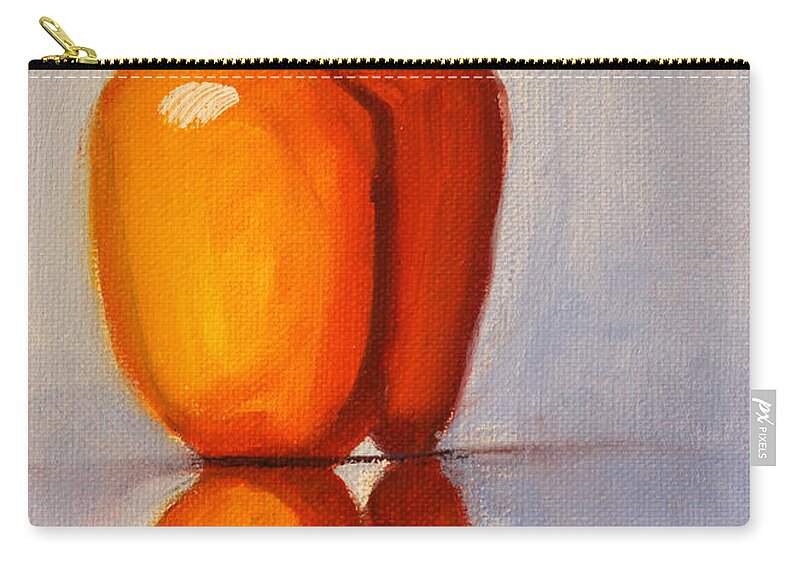 Orange Zip Pouch featuring the painting Pepper Reflection Still Life by Nancy Merkle