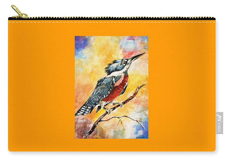 Bird Kingfisher Zip Pouch featuring the painting Perched Kingfisher by Al Brown