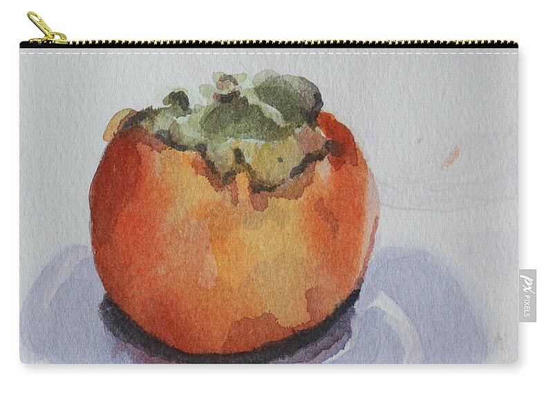Persimmon Zip Pouch featuring the painting Persimmon by Jan Bennicoff